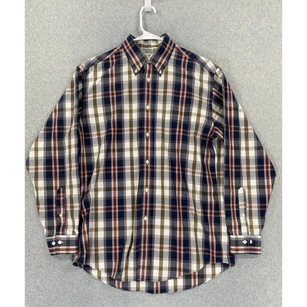 Brooks Brothers Shirt Men's Medium Plaid Madison Button Down Non-Iron Supima‎